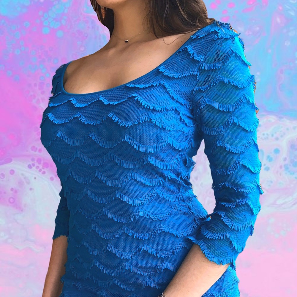 GUESS Fringe Cocktail Dress in Blue 🦋